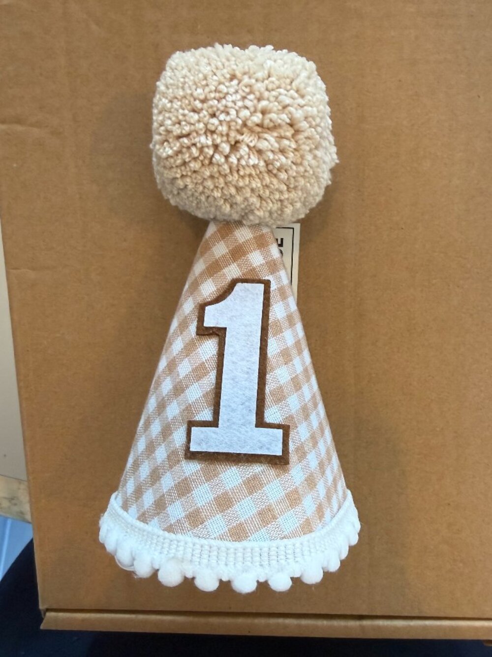 Tan Gingham 1st Birthday Hat